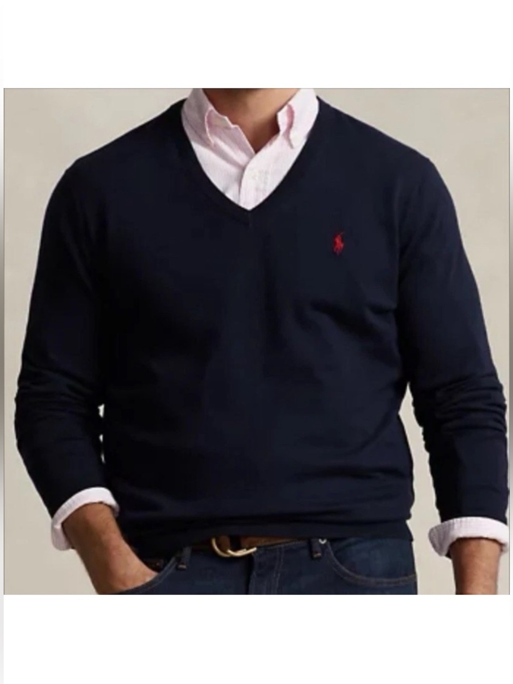 Polo by Ralph Lauren Navy V-Neck Sweater 100% Lambswool